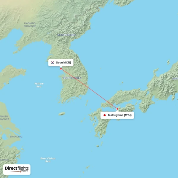 Seoul - Matsuyama direct flight map
