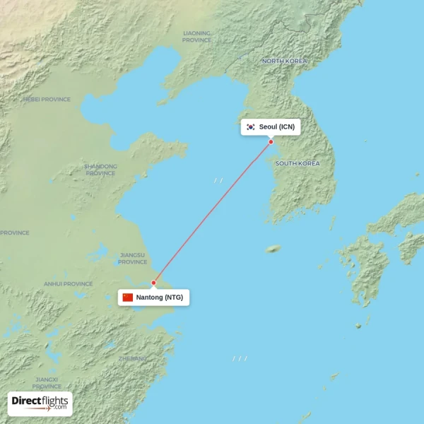 Seoul - Nantong direct flight map