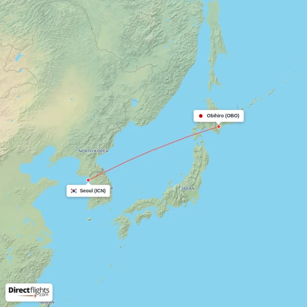 Seoul - Obihiro direct flight map