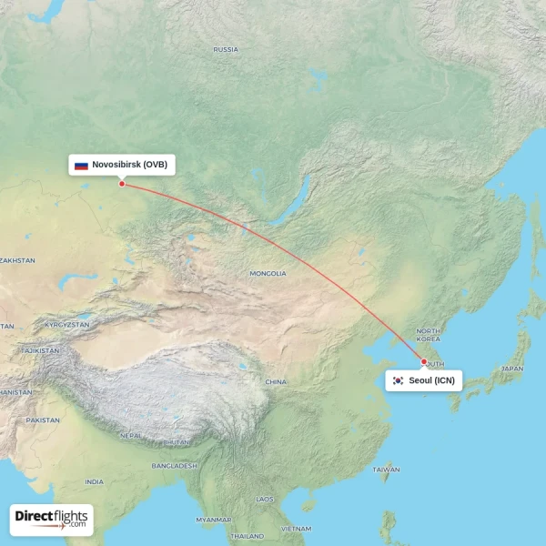 Seoul - Novosibirsk direct flight map
