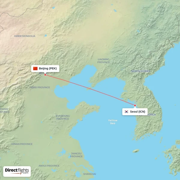 Seoul - Beijing direct flight map