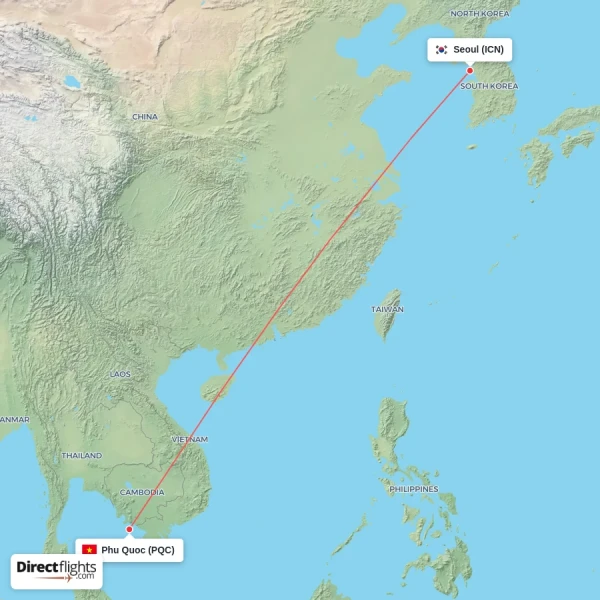 Seoul - Phu Quoc direct flight map