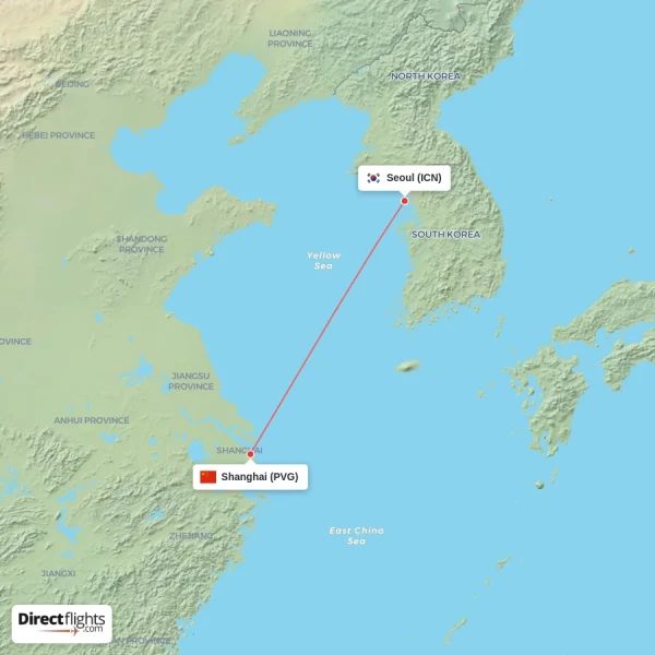 Seoul - Shanghai direct flight map
