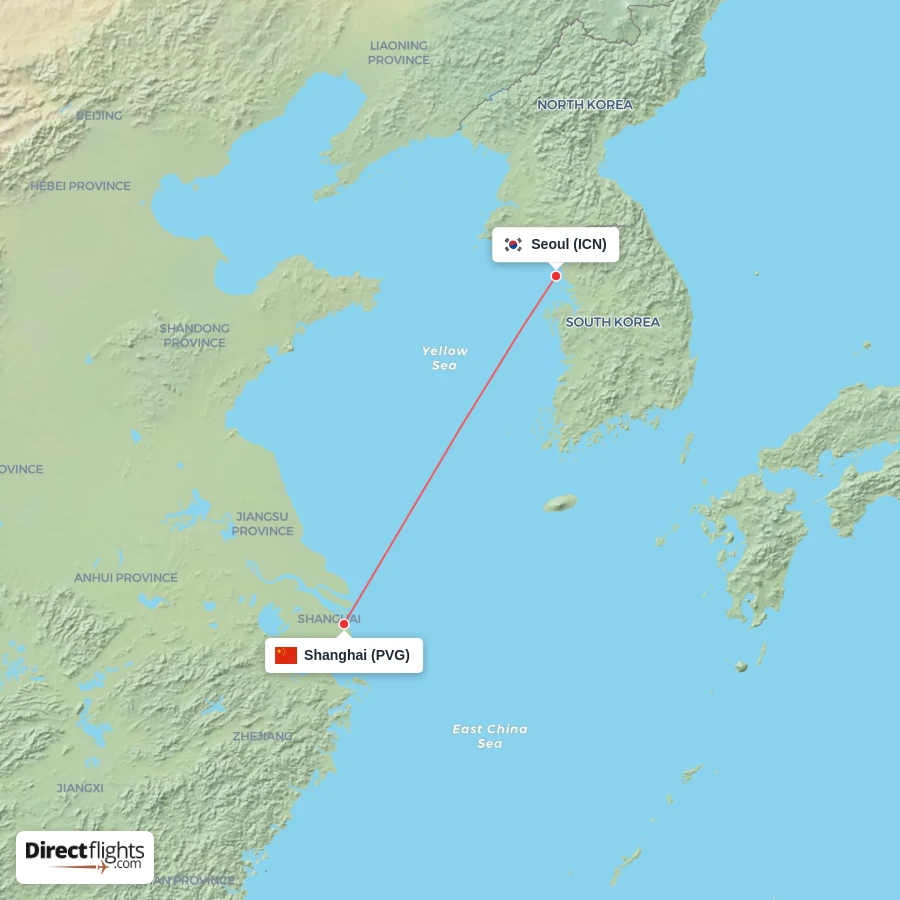 ICN - PVG route map
