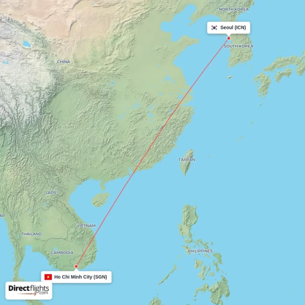 Seoul - Ho Chi Minh City direct flight map