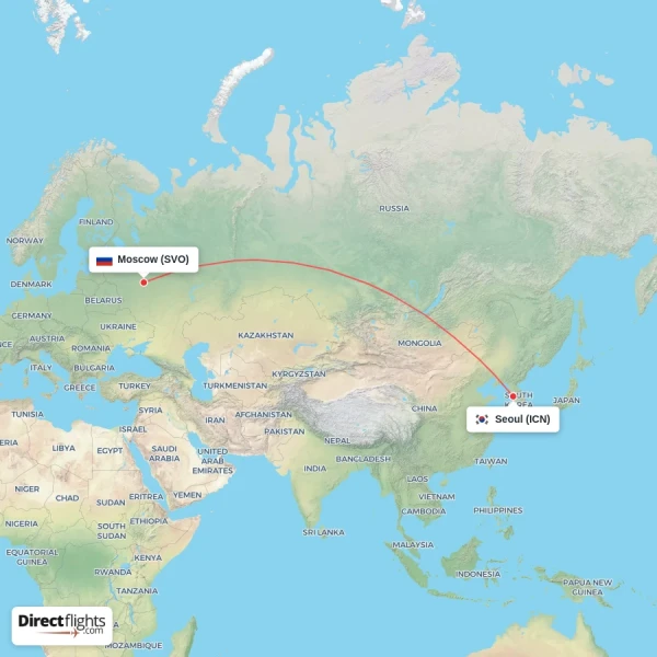 Seoul - Moscow direct flight map
