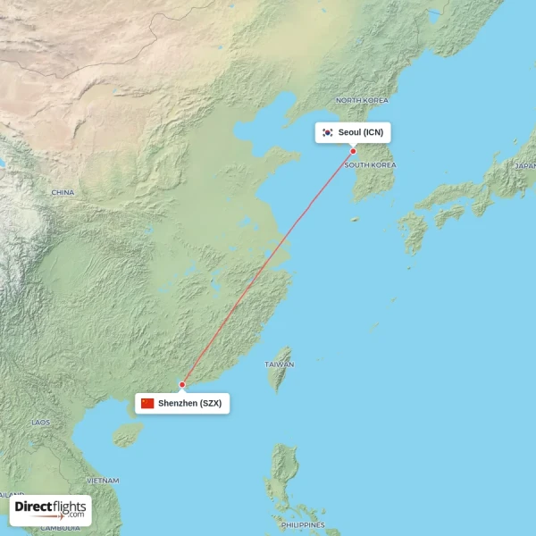 Seoul - Shenzhen direct flight map