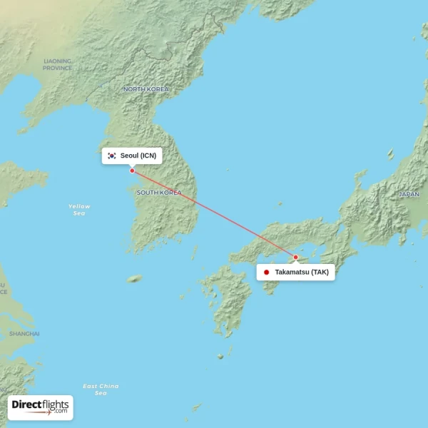 Seoul - Takamatsu direct flight map