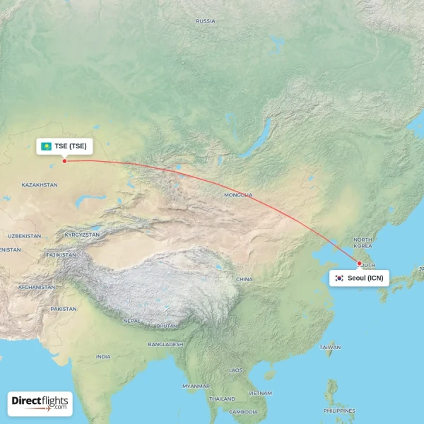 Seoul - TSE direct flight map