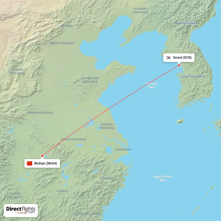 ICN - WUH route map