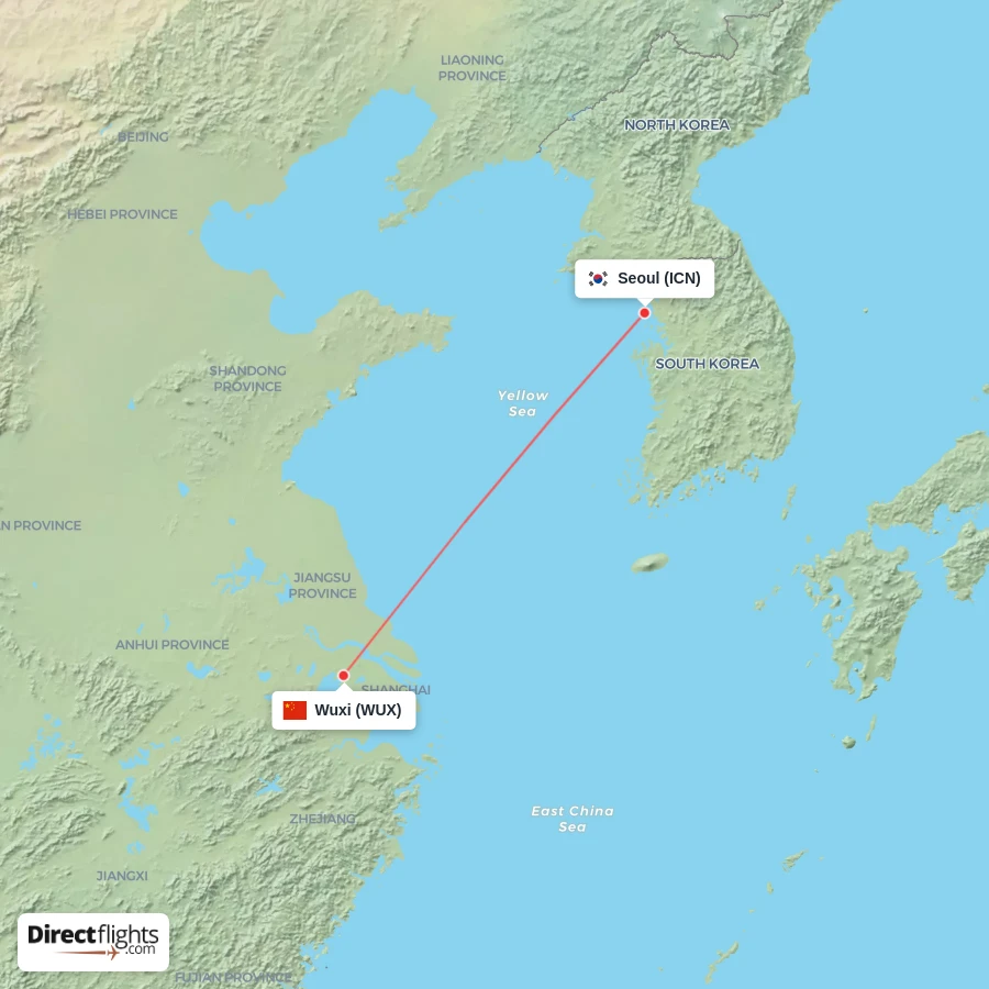 ICN - WUX route map