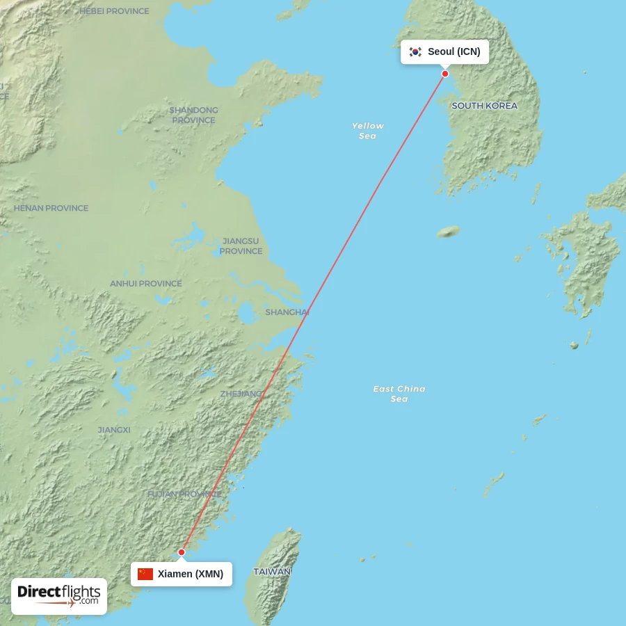 ICN - XMN route map