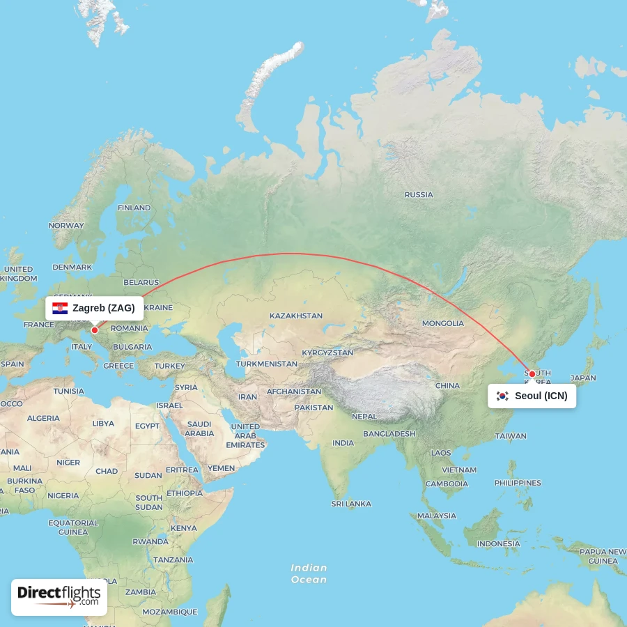 ICN - ZAG route map