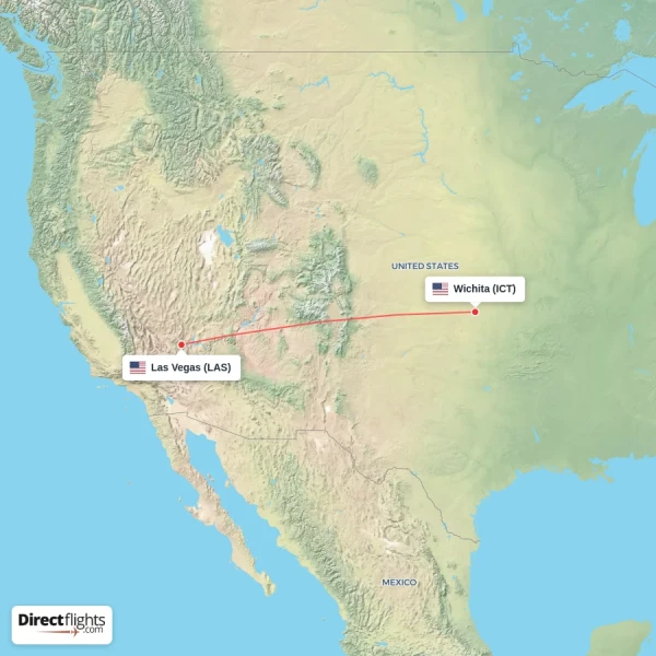 Wichita - Las Vegas direct flight map