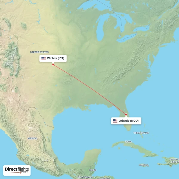 Wichita - Orlando direct flight map
