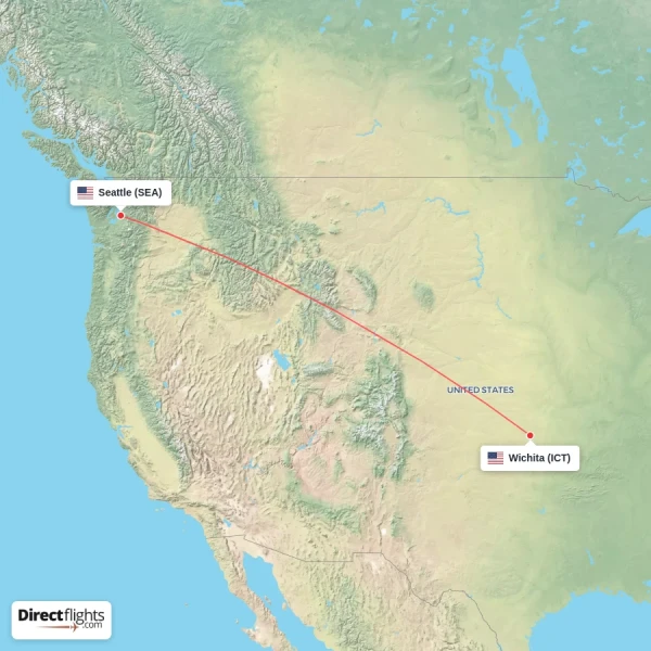 Wichita - Seattle direct flight map