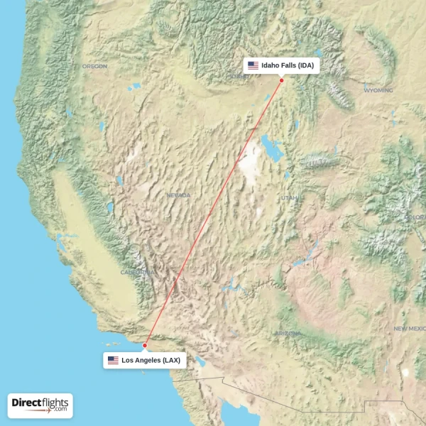 Idaho Falls - Los Angeles direct flight map