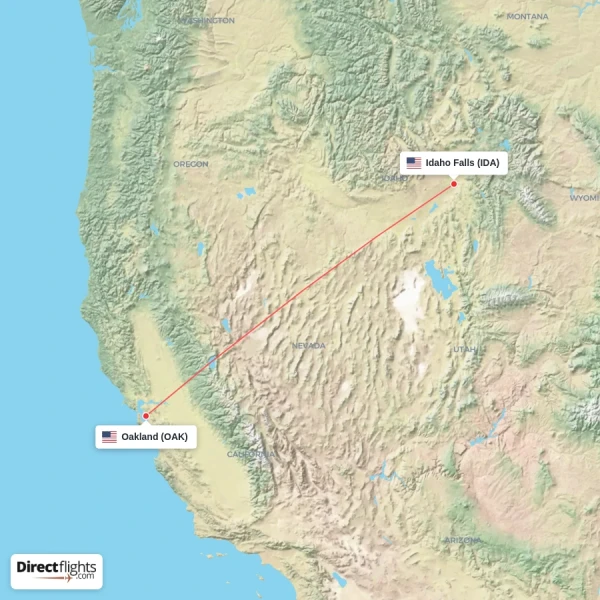 Idaho Falls - Oakland direct flight map