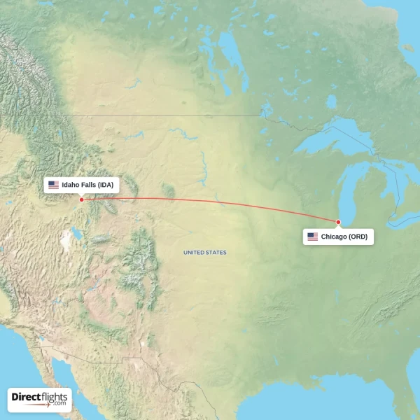 Idaho Falls - Chicago direct flight map