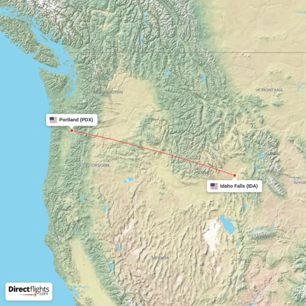 Idaho Falls - Portland direct flight map