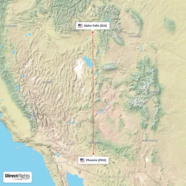 Idaho Falls - Phoenix direct flight map
