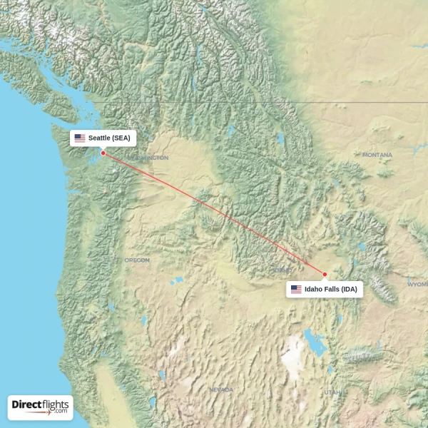 Idaho Falls - Seattle direct flight map