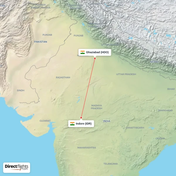 Indore - Ghaziabad direct flight map