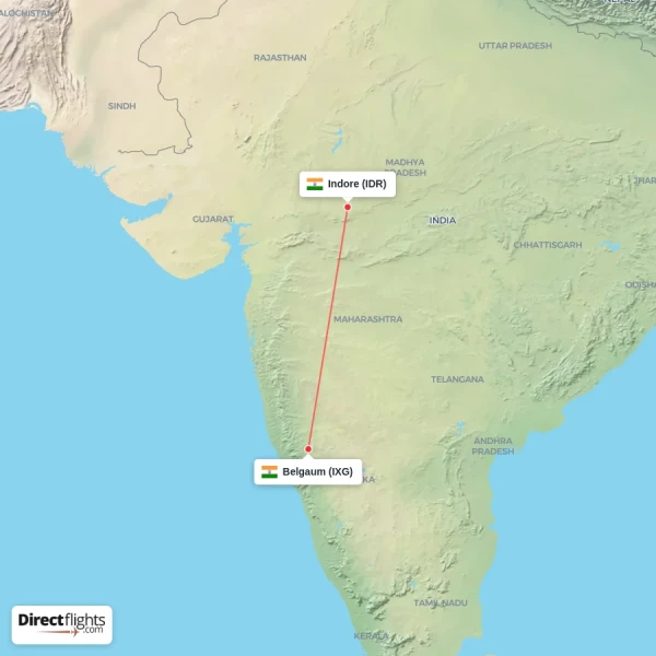 Indore - Belgaum direct flight map