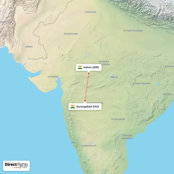 Indore - Aurangabad direct flight map