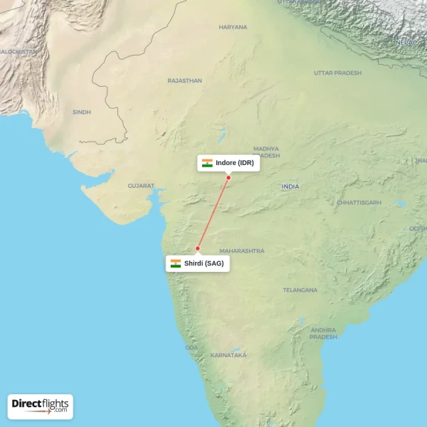 Indore - Shirdi direct flight map