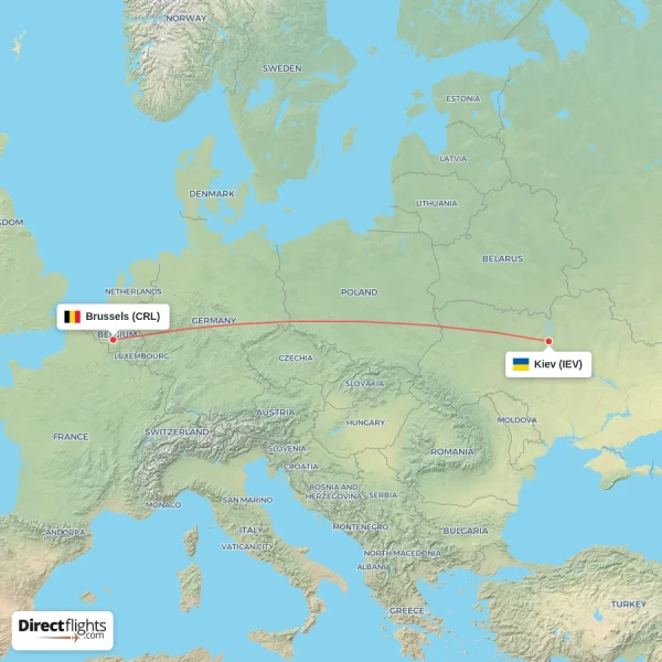 Kiev - Brussels direct flight map