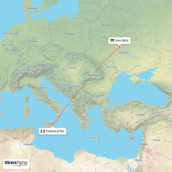 Kiev - Catania direct flight map