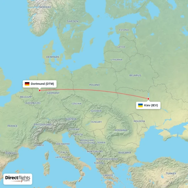 Kiev - Dortmund direct flight map