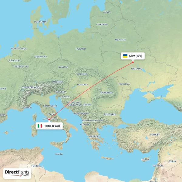 Kiev - Rome direct flight map