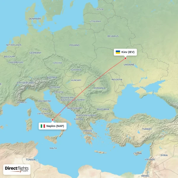 Kiev - Naples direct flight map