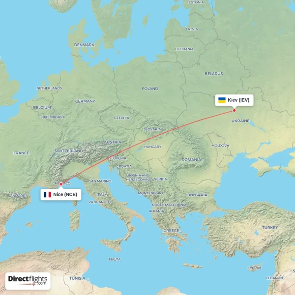 Kiev - Nice direct flight map