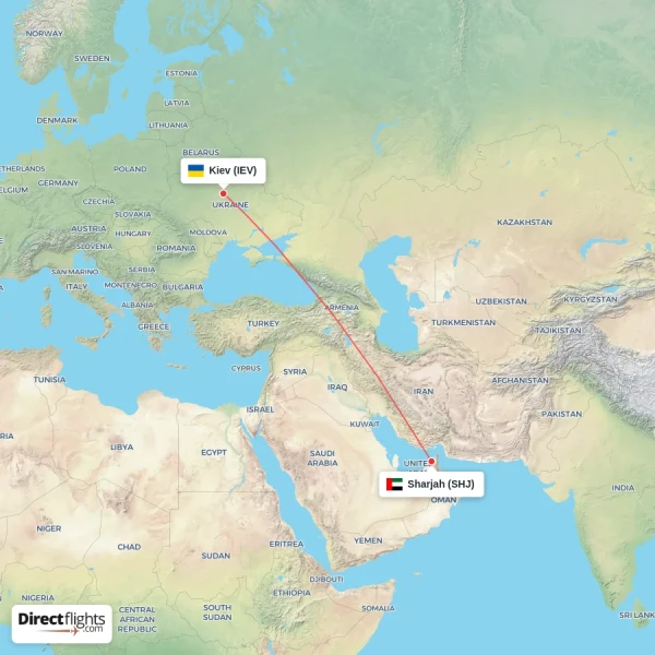 Kiev - Sharjah direct flight map