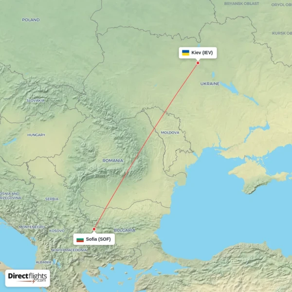 Kiev - Sofia direct flight map
