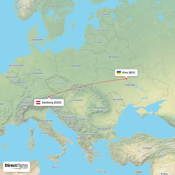 Kiev - Salzburg direct flight map