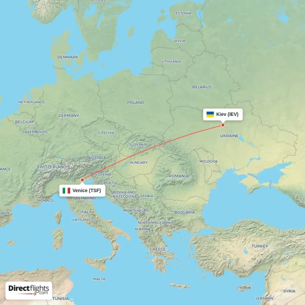 Kiev - Venice direct flight map