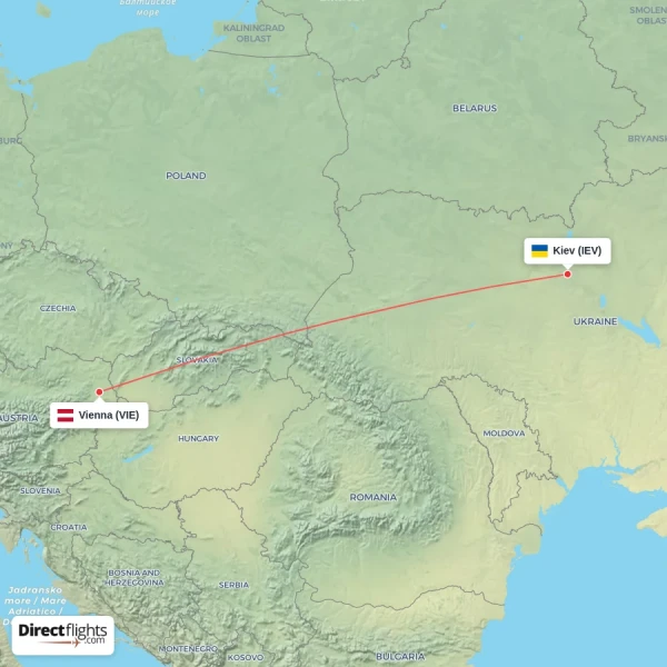Kiev - Vienna direct flight map