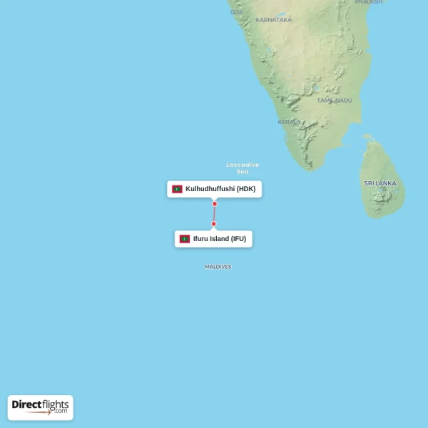 Ifuru Island - Kulhudhuffushi direct flight map