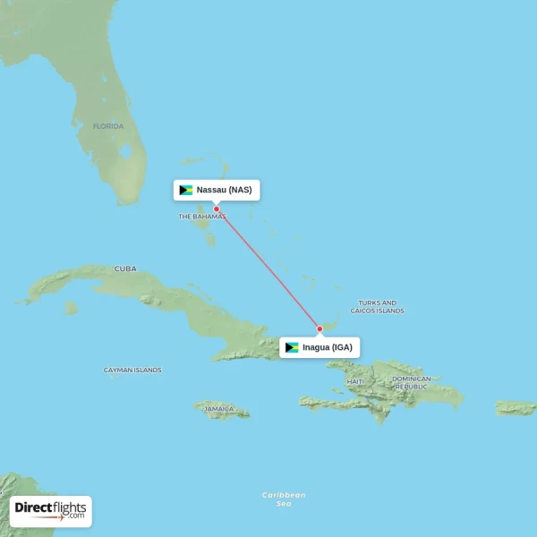 Inagua - Nassau direct flight map