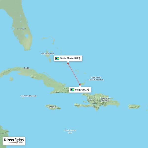 Inagua - Stella Maris direct flight map