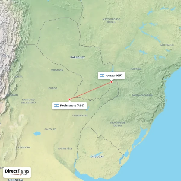 Iguazu - Resistencia direct flight map