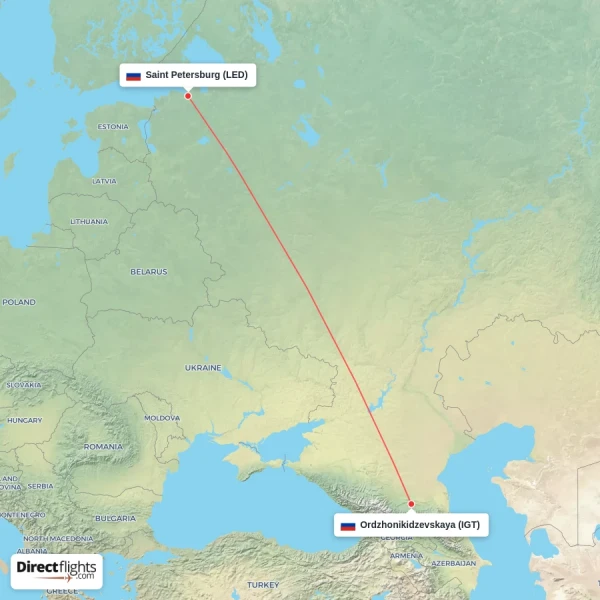 Ordzhonikidzevskaya - Saint Petersburg direct flight map