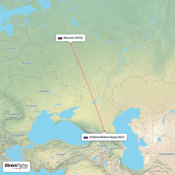 Ordzhonikidzevskaya - Moscow direct flight map