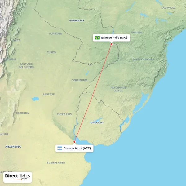 Iguassu Falls - Buenos Aires direct flight map