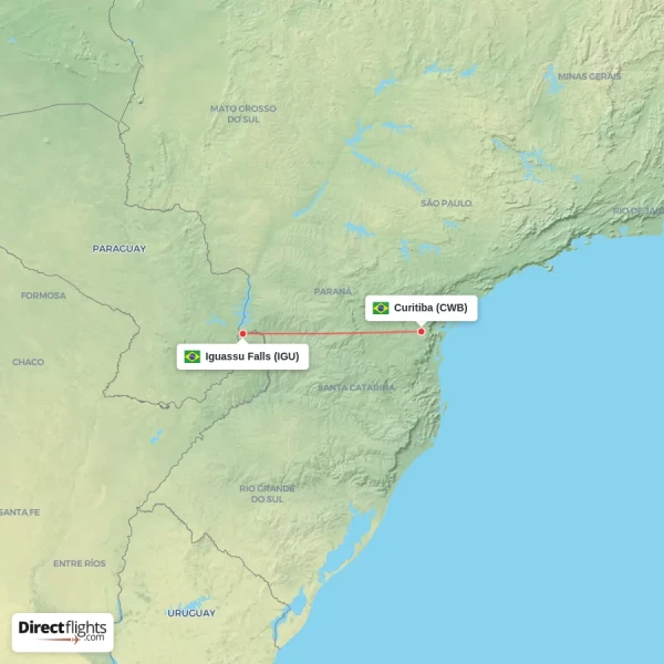 Iguassu Falls - Curitiba direct flight map