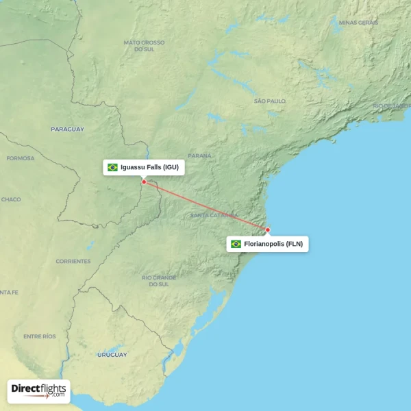 Iguassu Falls - Florianopolis direct flight map